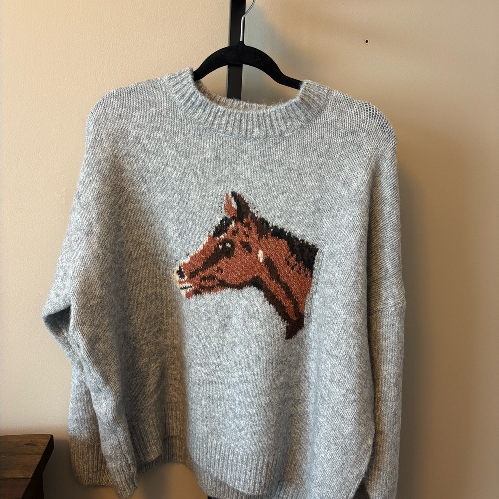 Last One Size M Gray Heritage Horse Knit Sweater NWT